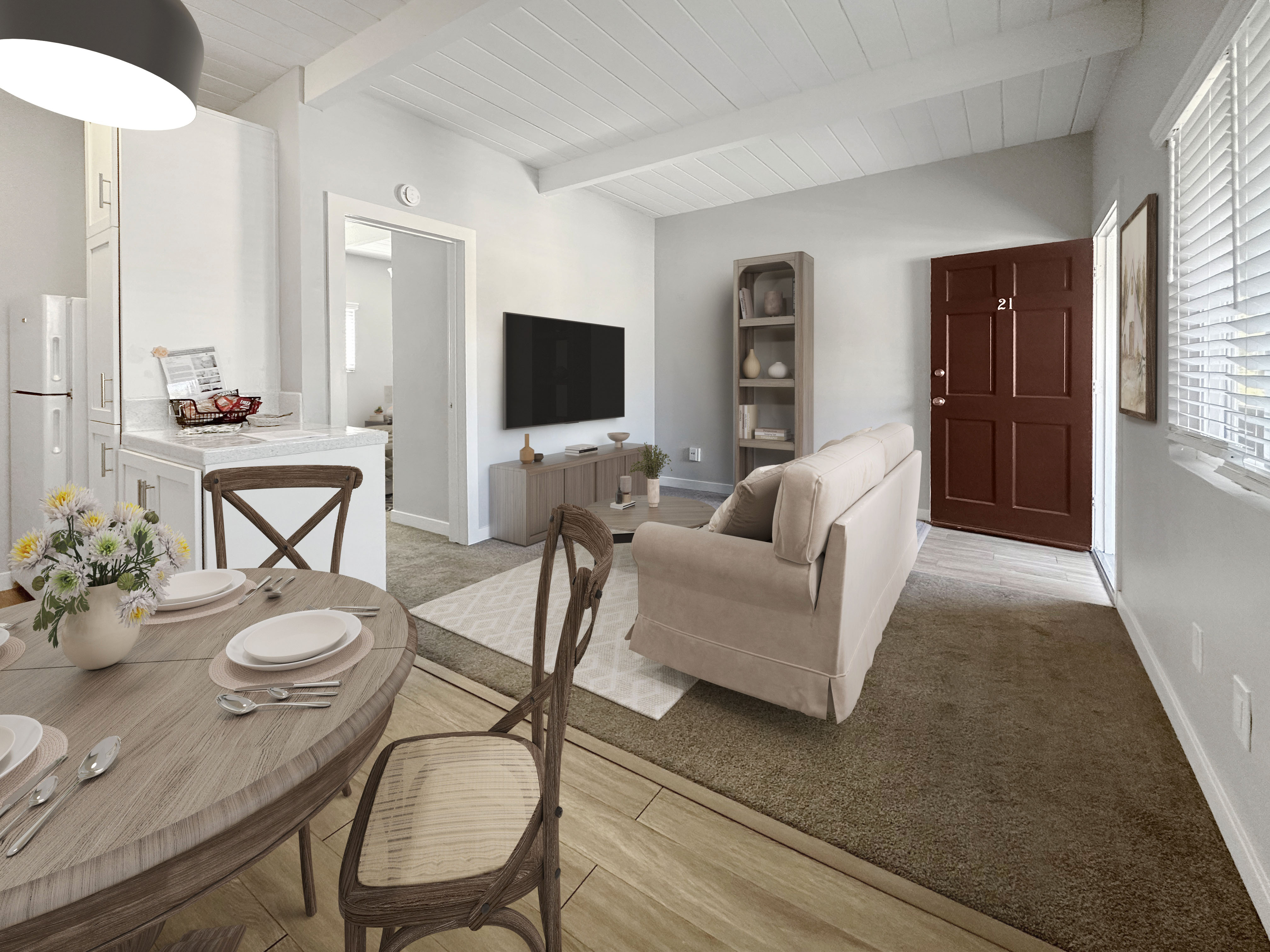Renovated One Bedroom living room interior at 175 E Street, Chula Vista